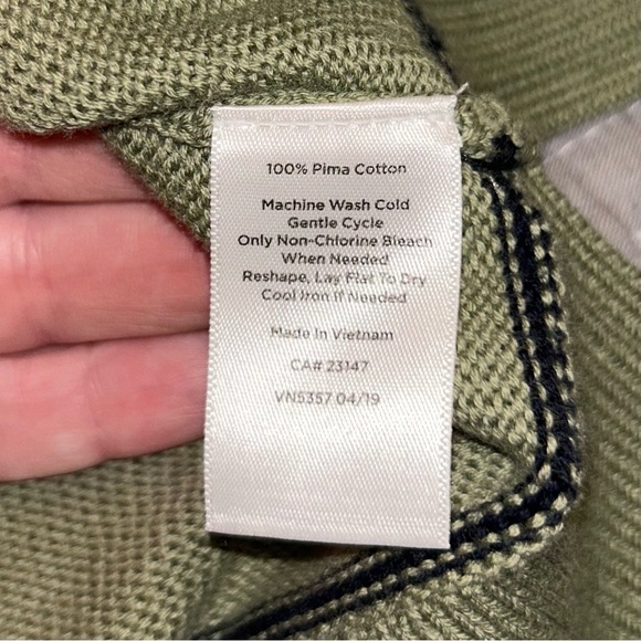 Talbots Women’s Sage Striped V Neck Cotton Sweater with Tie Detail Size M $79 - Picture 7 of 8